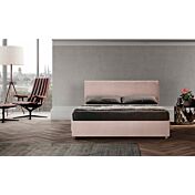 Letto matrimoniale tessuto cipria, sfoderabile, testata retrofinita