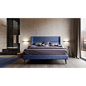 Letto matrimoniale king size, tessuto Denim con inserto finitura Petrolio