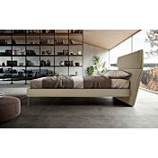 Letto matrimoniale ecopelle con testata retrofinita, finitura fango