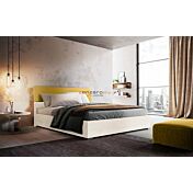 Letto matrimoniale Metiz con contenitore, finitura Giallo grano e Larice Bianco