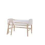 Letto singolo con scaletta, Bianco laccato e Pino massello