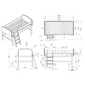 Letto singolo con scaletta, Bianco laccato e Pino massello