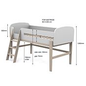 Letto singolo con scaletta, Bianco laccato e Pino massello