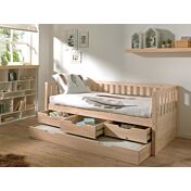 Divano letto pino massello con secondo estraibile e 3 cassetti, disponibile in due colorazioni