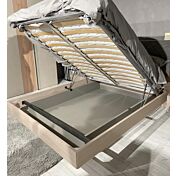 Letto contenitore matrimoniale Ester, finitura Bianco altea e Orzo con testata tessuto Beige