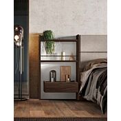 Letto matrimoniale Ester, finitura Noce moro e Grigio seta con testata tessuto Grigio