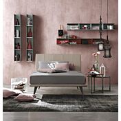 Letto ecopelle 1 piazza e mezzo, finitura Tortora