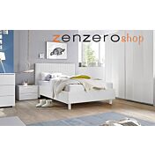 Letto Square bianco in tessuto imbottito una piazza e mezza, testiera riquadrata