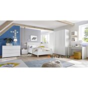 Cameretta moderna con letto in ecopelle e armadio vertigo bianco