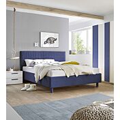 Letto matrimoniale Square in tessuto blu imbottito, testiera riquadrata
