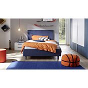 Cameretta moderna con letto una piazza mezza, armadio scorrevole e comodino, finitura Blu