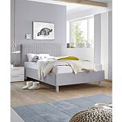 Letto Square grigio in tessuto imbottito una piazza e mezza, testiera riquadrata