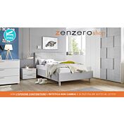 Letto singolo Vertigo grigio in tessuto imbottito, testiera righe