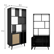 Libreria Arendal con un'anta e vani a giorno, finitura Nero con dettagli Oro