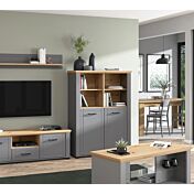 Vetrina contemporanea a 2 ante, finitura Rovere e Carbone