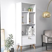 Libreria stretta Ankara bianca con piedini Rovere