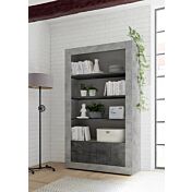 Libreria moderna con 3 ripiani e 2 ante, finitura cemento e ossido