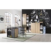 Libreria Point con 1 anta e 5 ripiani in finitura ossido e rovere