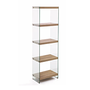 Libreria stile urban 5 ripiani e fianchi in vetro, finitura Rovere