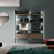 Libreria a muro moderna 186x35x215 h cm, Rovere tabacco e Bronzo- Island Zenzero Shop
