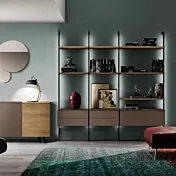 Libreria a muro moderna 217x35x215 h cm, Rovere tabacco e Bronzo- Island Zenzero Shop