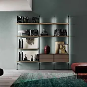 Libreria moderna a muro 217x35x215 h cm, Rovere tabacco e Bronzo- Island Zenzero Shop