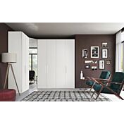 Armadio ad angolo con 7 ante battenti ed una a specchio, finitura Bianco nobilitato