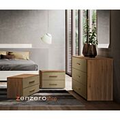 Set Completo con Comò e Comodini, Noce Biondo e Bronzo