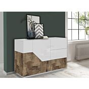 Economica Madia geometrica moderna 2 ante e 3 cassetti, Bianco lucido e Pero