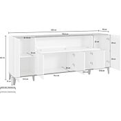Credenza 200 cm in Bianco lucido e Ardesia