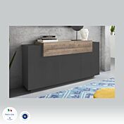 Conveniente Madia con 3 ante e una ribalta in finitura Ardesia e Oak