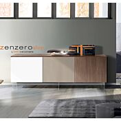 Credenza Moderna, Madia di Design con piedini in vetro, 3 ante, Noce, Bianco e fango