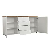 Capiente Madia 2 ante e 4 cassetti finitura Bianco lucido e Castagno, Made in Italy