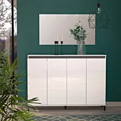 Madia moderna a 4 ante, Bianca lucida con dettaglio Ardesia