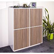 Moderna madia bianca laccata lucida e ante in finitura noce caracalla