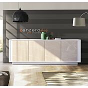 Credenza Moderna, Madia di Design, 4 ante, Bianco Nobilitato e Opera