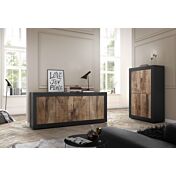 Credenza Moderna, Madia con 4 ante, colore nero e pero