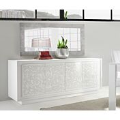 Credenza con serigrafia floreale 4 ante, Bianco Opaco