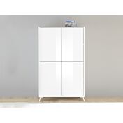 Soggiorno moderno, Sala da pranzo, bianca laccata lucida, completa di 2 madie e tavolo