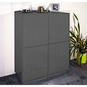 Madia moderna di design in finitura antracite laccato lucido con quattro ante