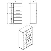 Madia alta 2 ante 1 cassetto, finitura Rovere e Grafite