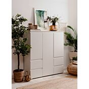 Madia alta composta da 3 ante e 4 cassetti, Bianca opaca