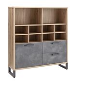 Libreria Industry per ufficio con 2 cassetti e un'anta in finitura Rovere e Grigio smoke