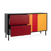 Madia multicolore 2 ante e 2 cassetti, con struttura nera e chiusura ammortizzata