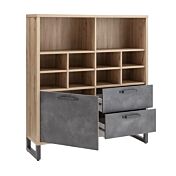 Libreria Industry per ufficio con 2 cassetti e un'anta in finitura Rovere e Grigio smoke