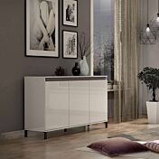 Madia a 3 ante, colore Bianco lucido e Ardesia