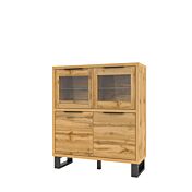 Vetrina bassa 4 ante e 6 ripiani, finitura quercia e metallo nero