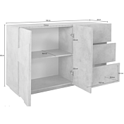 Madia moderna con 3 cassetti e 2 ante con disegno geometrico in Bianco lucido