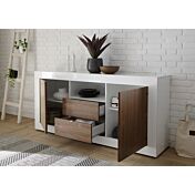 Madia moderna, 2 ante 2 cassetti in finitura Noce Dark e Bianco Lucido