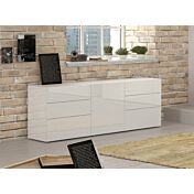 Madia moderna bianca laccata lucido, un'anta e 6 cassetti